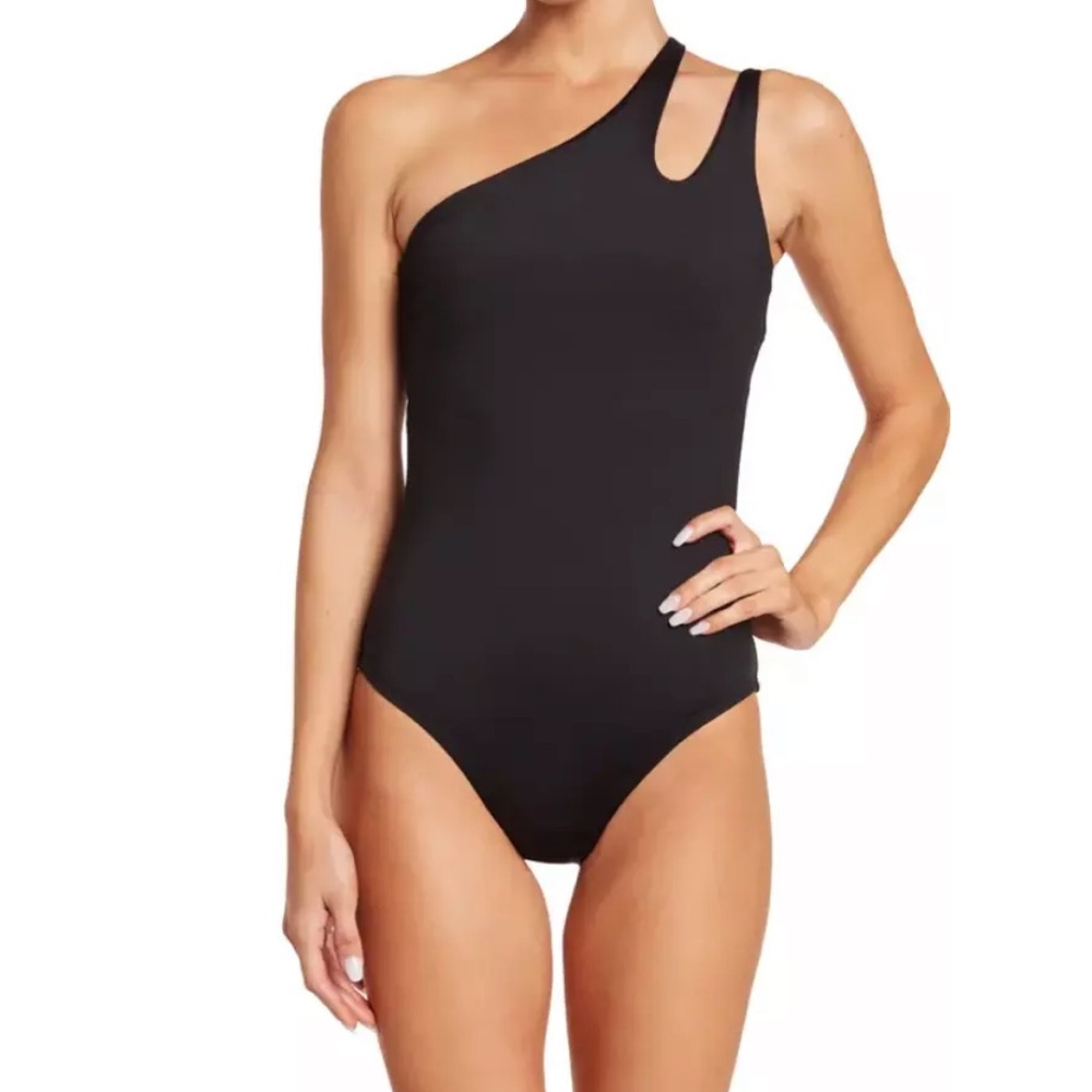 BECCA Black One-Shoulder Cutout One-Piece Swimsuit